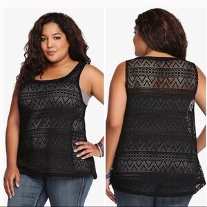 Torrid 0 Womens Large Black Geometric Open Crochet Knit Tank Top